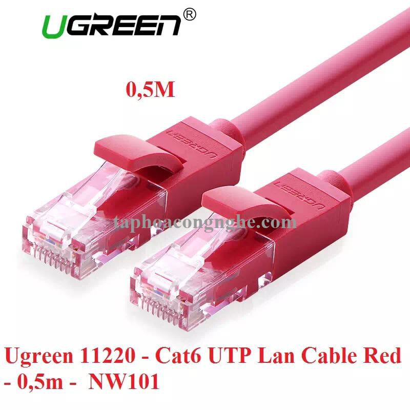 Ugreen 11220 0.5M màu Đỏ Cáp mạng LAN cat6 UTP NW101 30011220